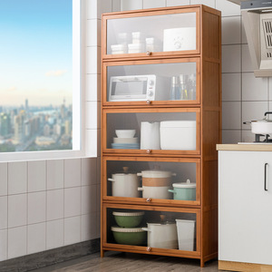 Kitchen <b>Storage</b> Cabinet Bamboo Multi Functional With Door For Pots Pans Dishes Condiments And <b>Microwave</b> Oven - Product Image 1