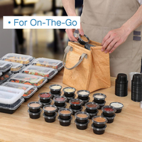 Gobelets à sauce en PET noirs et transparents de qualité alimentaire, écologiques, sans BPA, 2 oz, lot de 50, étanches, jetables avec couvercles pour la restauration à emporter