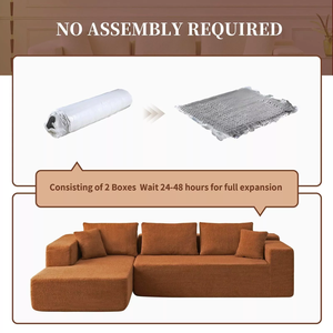 Compressed Couch Sherpa L-Shaped Flannel Fabric Upholstered Modular Three Seat <b>Corner</b> Sofa Apartment Villa Living Room Orange - Product Image 5