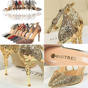 <span class=keywords><strong>Sandalias</strong></span> de tacón alto de lujo para mujer, con diseño hueco, tacón metálico y lentejuelas brillantes, ideales para fiestas y bodas. - Product Image 6