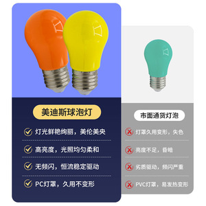 หลอดไฟ LED สีต่างๆ ขั้วเกลียว E27 ทรงลูกแพร์ A45 โคมไฟพีซี กำลังไฟเต็ม AC 85-265V แสงไฟเอฟเฟกต์พิเศษ - Product Image 4