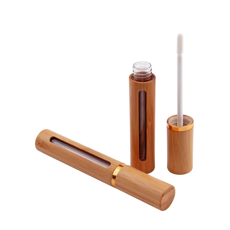 Natural Empty Cosmetic Packaging Bamboo Lid Container Lip Gloss Tube for Makeup,cosmetic empty lip gloss tubes with private logo