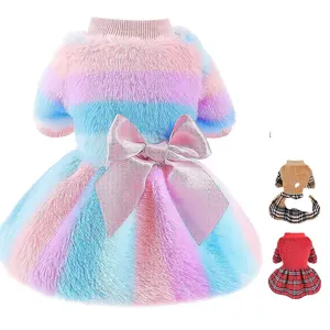 A064 Pulloverkleid für kleine Hunde weiches Fleece Hund Winterkleidung Welpen Pullover Mantel für Teetasse Regenbogen warme Haustierkleidung
