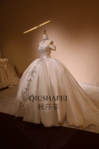 سلسلة القصر-فستان زفاف من الساتان مطرز بالخرز مثير منفوش مقاس كبير على شكل قلب دانتيل للكتف كريستال للأم العروس - Product Image 6