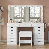 Miroir de coiffeuse moderne et écologique avec 13 lumières LED, prise de courant, 3 modes de couleur, luminosité réglable, plateau en MDF