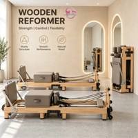 MJD M103A Reformer de Pilates pliable et réglable en chêne - Équipement d'exercice multifonctionnel, durable et sûr pour la maison et le studio de Pilates