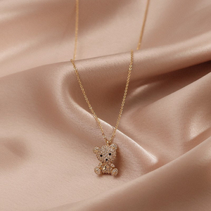 Trang Sức Thời Trang Đảng Mạ Vàng Tùy Chỉnh Cuban Liên Kết Chuỗi Pha Lê Kim Cương Bling Bear Pendant Necklaces Đối Với Đảng - Product Image 5