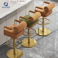 QIANCHENG îlot de cuisine en acier inoxydable poli pivotant rétro maison restaurant bar tabouret haut pour comptoir de cuisine