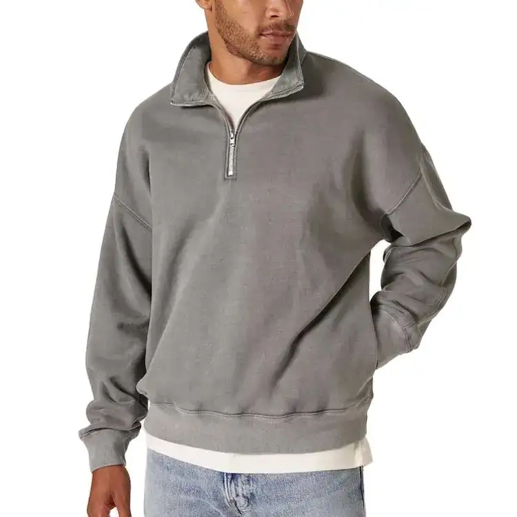 Áo hoodie 1/4 có khóa kéo trọng lượng nặng cỡ lớn cho cả nam và nữ áo hoodie cao cổ có khóa kéo một nửa bằng cotton trơn 100%