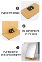 Miroir de table cosmétique sur pied carré argenté HD en gros, cadre en bois pliable, miroir de maquillage de bureau, simple face 1x