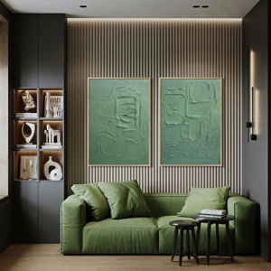 Grande toile abstraite verte wabi sabi, peinte à la main, encadrée, art mural, peinture à l'huile, décoration intérieure, cadeau pour l'inauguration d'une maison - Product Image 4