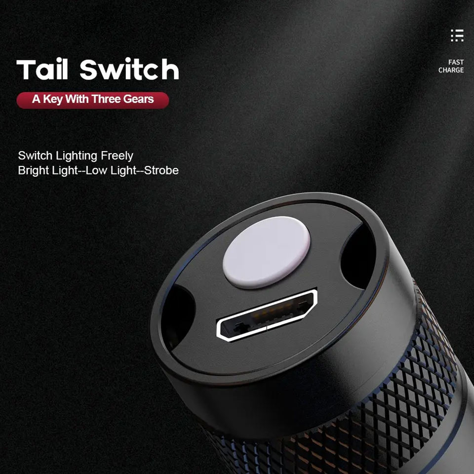 Compact Tactical Flashlight - 1000 Lumens Rechargeable