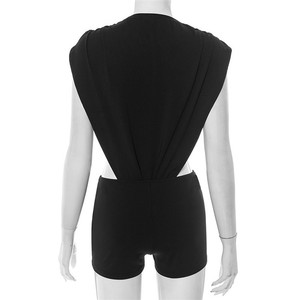 Set Pakaian Wanita Seksi Musim Panas 2 Potong, Atasan Bodysuit Kerah Bulat dengan Lubang Samping dan Celana Pendek - Product Image 5