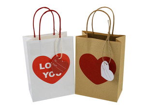 Sacs cadeaux en papier kraft recyclable avec poignée, design cœur pour la Saint-Valentin, pour les cadeaux de fête, les mariages (logo personnalisé) - Product Image 3