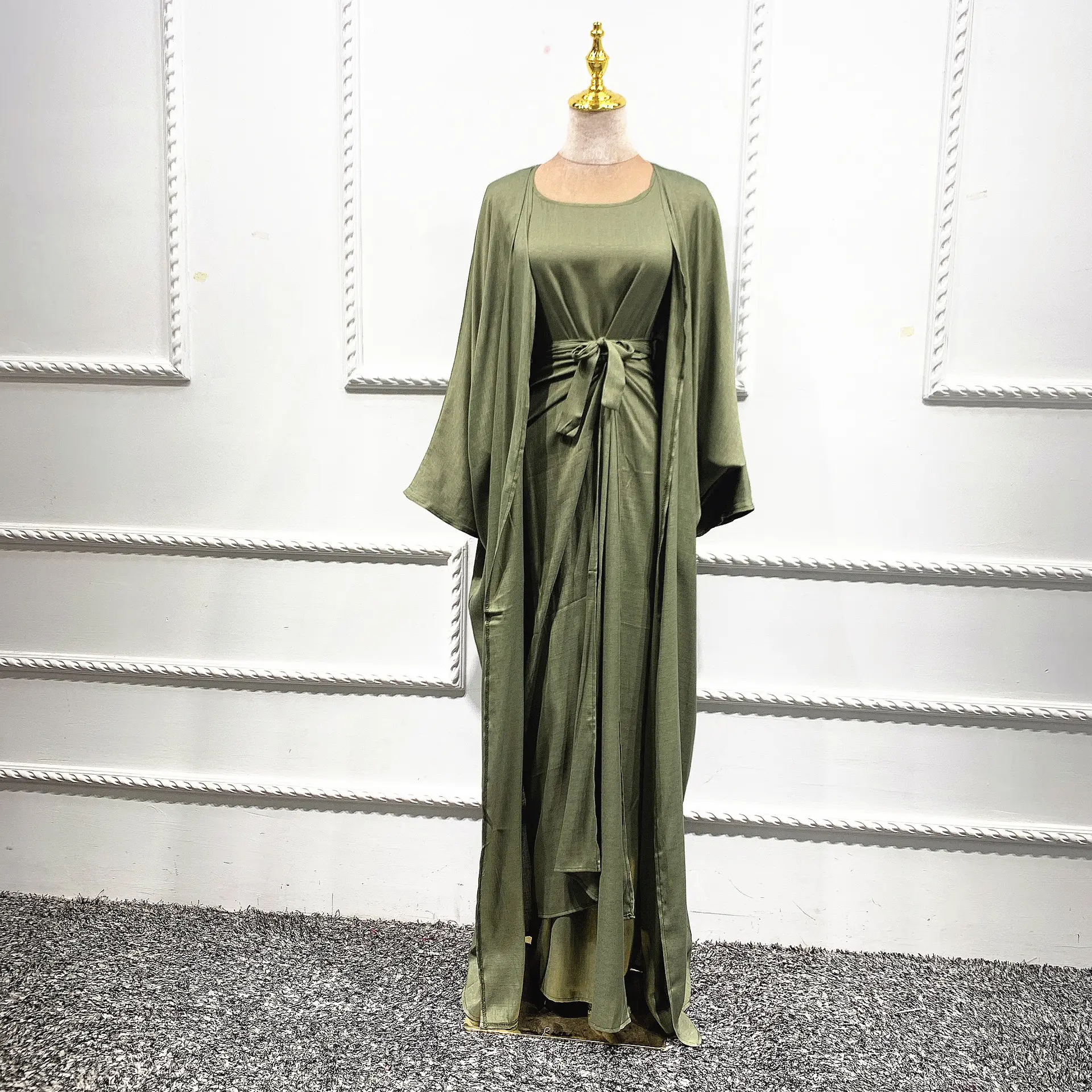 Gamis Abaya Dubai 2021 Baju Muslim Lengan Panjang Baju Islami untuk Wanita Baju Muslim Musim Gugur Gaun Tiga Potong Gaun