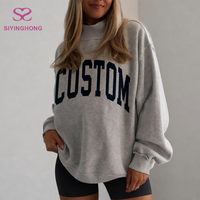 Sweat-shirt réversible pour femme en molleton 100% coton de haute qualité, style universitaire, col montant, personnalisable avec logo OEM/ODM, idéal pour le Pilates et le yoga