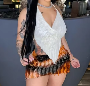 Viviblook D23ST254 2024 Halter Tank Top With Color Blocking Mini Skirt Two Piece <b>Set</b> Women <b>Sexy</b> Streetwear Outfits - Product Image 4