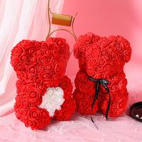 Ours en peluche rose artificiel, cadeau pour la Saint-Valentin, ours en fleurs fait main, ours en mousse de 25 cm, cadeau d'anniversaire, ours en roses