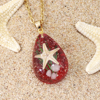 Colliers de pierre lumineuse étoile de mer véritable brillant Bijoux de mode Collier de pendentifs goutte d'eau en résine époxy avec chaîne en acier inoxydable