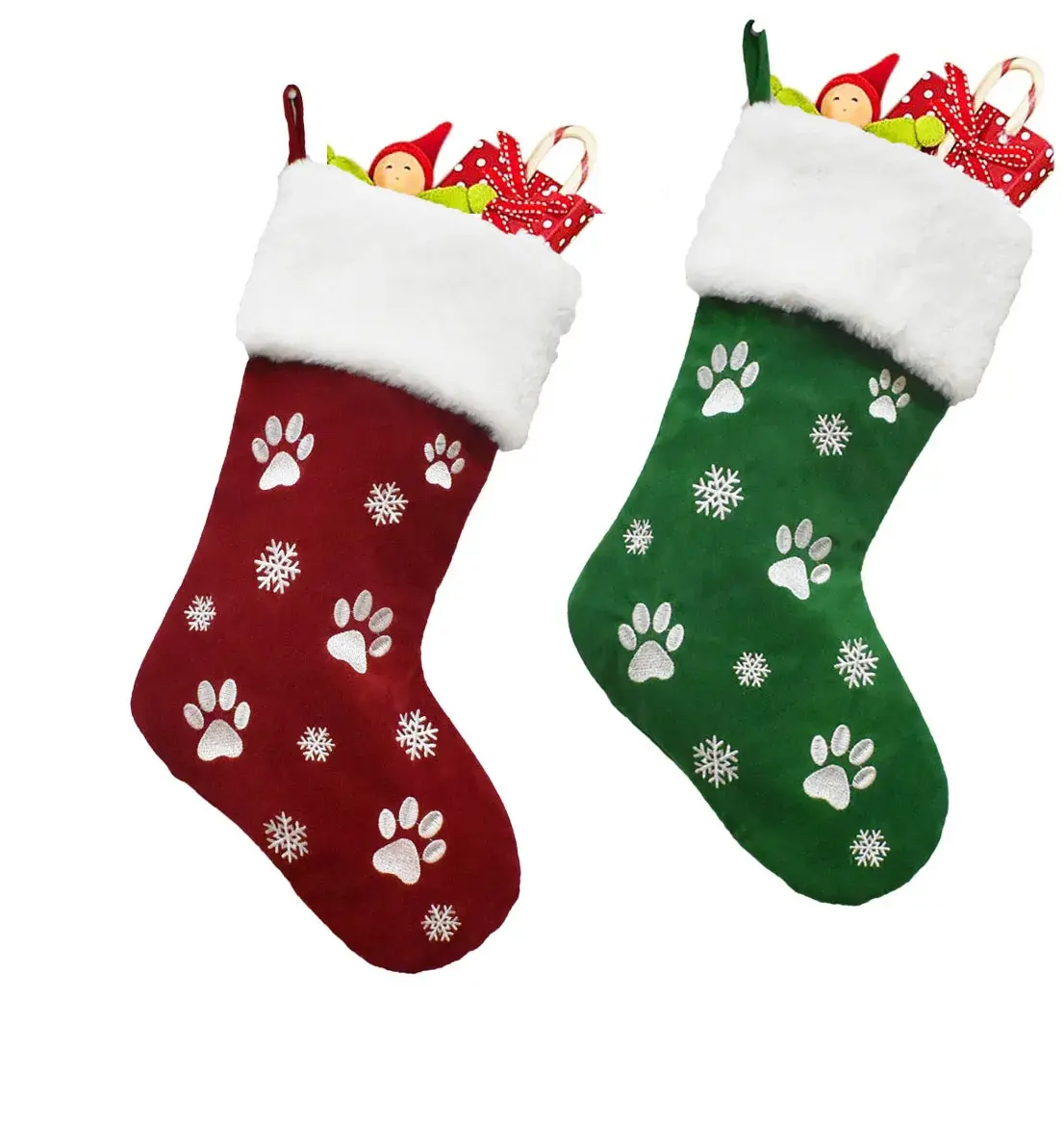 크리스마스 발 스타킹에 도매 성격 수 놓은 흰색 발 크리스마스 장식 펜던트