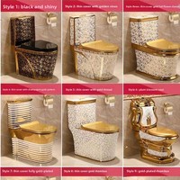 WC monobloc en céramique plaqué or, best-seller, avec chasse d'eau super-vortex 0,95 GPF, design économe en eau, à poser au sol