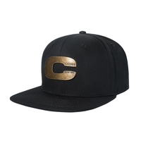 Six Panel Custom Flat Brim Metal Plate Logo Snap Back Design Rap Cap Snapback Hat Caps
