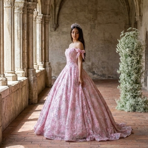 Lsany239 Quinceanera Shinny Lace Top Corset Princess Dress For Teenagers Girls 15 Years Off-Shoulder Pink Lady Skirt Jancember - Product Image 1