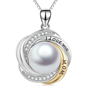 Collana pendente in argento Sterling 925 due toni incisa I Love youa mamma con perla bianca - Product Image 5