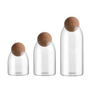 Pot de conservation en verre borosilicate transparent écologique 500 ml 1100 ml, récipient alimentaire avec couvercle en liège naturel, bouteilles pour épices et bonbons - Product Image 3
