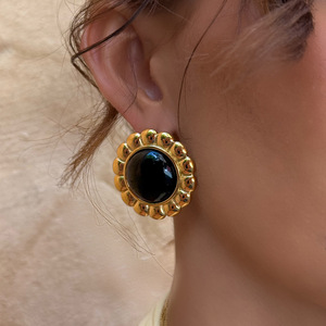 <b>Stud</b> <b>Earrings</b> Agate Inlay Bezel Setting Stainless Steel Flower Geometric Party Jewelry - Product Image 2