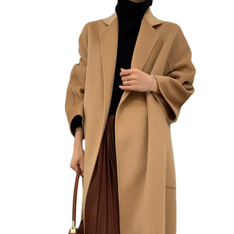 高品質100% ウールコート冬用ロングコート純粋なカシミアコート女性用