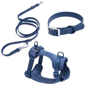 カスタム卸売3PK防水PVC犬猫首輪ペットハーネスとリーシュ亜鉛合金バックルソリッドパターン - Product Image 3