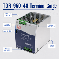 Alimentation électrique sur rail DIN triphasée 960W 48V 20A TDR-960-48, alimentation à découpage à PFC actif, contrôle industriel SMPS