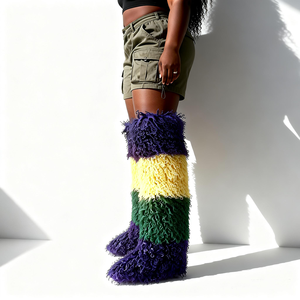 Özelleştirilebilir Büyük Beden Kadın Kışlık Suni Kürk Moğol Diz Üstü Çizmeler Koyun Derisi Diz Üstü Kar Botları - Product Image 3