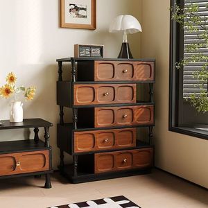 Vintage Style Solid Wood Chest Of Drawers 80x40x105cm 5 Drawers Storage Cabinet For Living Room Bedroom Entryway Multifunctional - Product Image 2