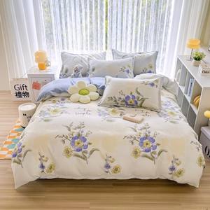 Groothandel 4-delige effen gewassen katoenen geweven beddengoedsets 200TC bamboevezel gevulde dekbedovertrek met rits, geschikt voor alle seizoenen, kwaliteit A - Product Image 3