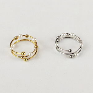 Stainless Steel Spinning Fidget Pearl <strong>Ring</strong> Frosted Gold-Plated <strong>Spin</strong> Ball Spinner Open Adjustable Anxiety Zircon Trendy - Product Image 5
