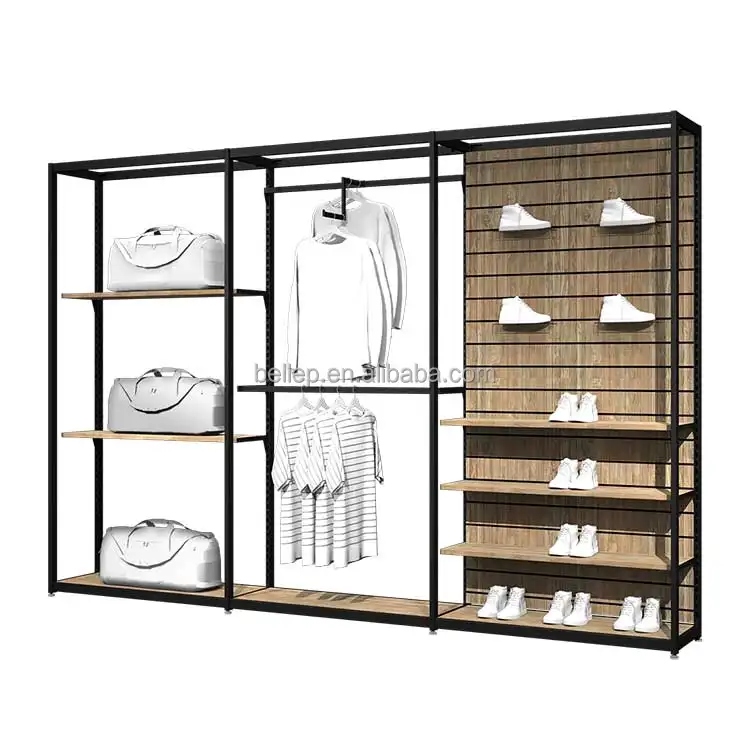 Custom Cloth Store Display Design Women Clothes Display Racks Metal Wall Shelf Retail Boutique Clothing Rack