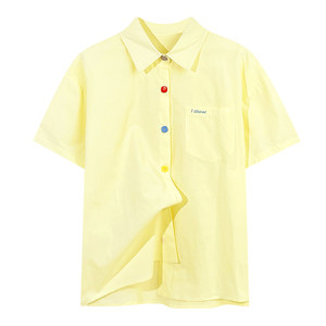 <span class=keywords><strong>Camisas</strong></span> de <span class=keywords><strong>Mujer</strong></span> de Color Sólido de Alta Calidad Producidas por Fábricas de Bajo Costo, Tops de Manga Corta Transpirables Casuales de Verano - Product Image 6