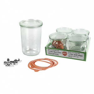 Weck Round Rim Jar 100 Half Liter Mold Shape 4 Pack With Rubber <b>Rings</b> And <b>Clips</b> - Product Image 2