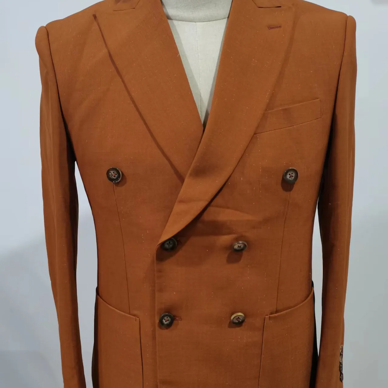 Fashion tailor custom made wide lapel business wedding orange brown men's Suit