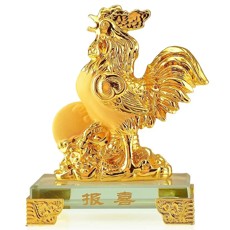 Zodiac Escultura De Vidro Base Home Office Tabela Decoração Estatueta Boi/touro Feng Shui Zodiac Estátua Presente Dourado Resina Arte Popular Chinesa