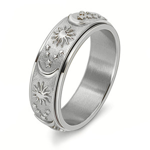 Anelli in Acciaio Inossidabile Placcato Platino con Taglio Radiante, Gioielli alla Moda, Fascia con Stella Luna Sole, Anello Girevole Antistress per Uomo - Product Image 3