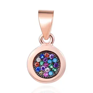POLIVA 925 Sterling Silver Pendants 3A Cubic Zirconia Multicolor Stones Pave Setting Rose Small Gold Pendant