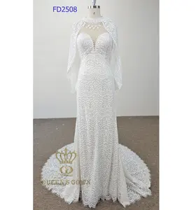 QUEENS GOWN FD2508 Braut Boho Halfter rücken freier Schal kragen Vintage Meerjungfrau Hochzeits kleider rücken freies Ballkleid