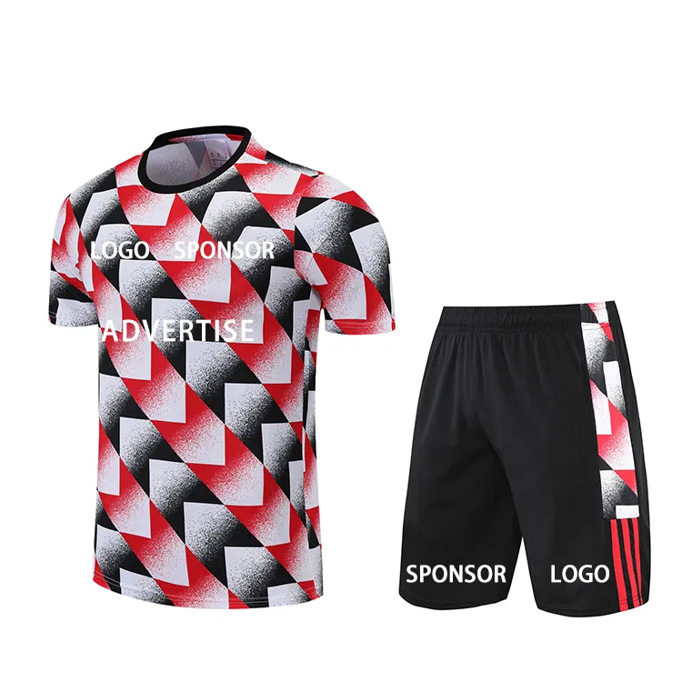 Vente en gros de maillots de Football 100% Polyester bon marché, uniformes de Football personnalisés pour hommes, ensemble de vêtements de Football avec Logo
