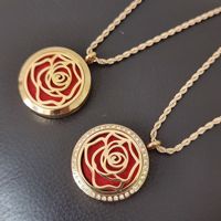 Pendentif diffuseur d'huiles essentielles en acier titane poli, creux, en forme de rose, pour aromathérapie, collier portable parfumé