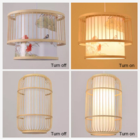 Abat-jour rond en bambou, plafonnier réglable en hauteur pour chambre à coucher, luminaire suspendu rétro, lustre en bambou et rotin tissé à la main