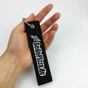 China Factory Direct Custom Flight Embroidery Keychain Woven Key Tag With Your Own Logo