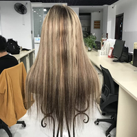 Topper pour femme en cheveux humains vierges bruts 100% naturels, qualité supérieure, avec base en filet et dentelle, couleur méché, pièces capillaires